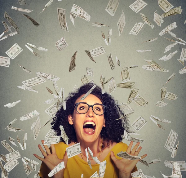 woman with raining money
